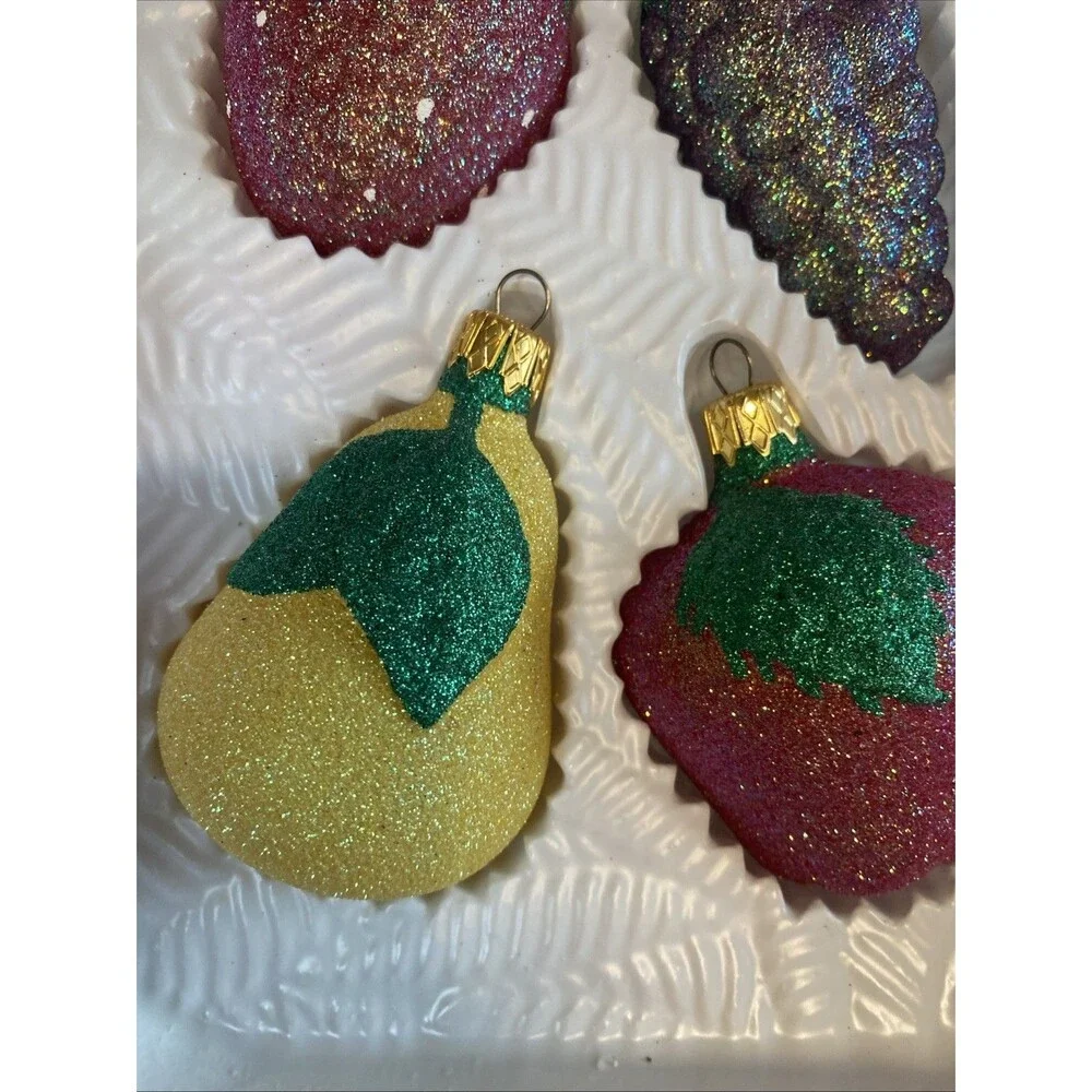 4 Vintage Christmas Glass Fruit Ornament Glittered 2002 Target Pear Apple Large